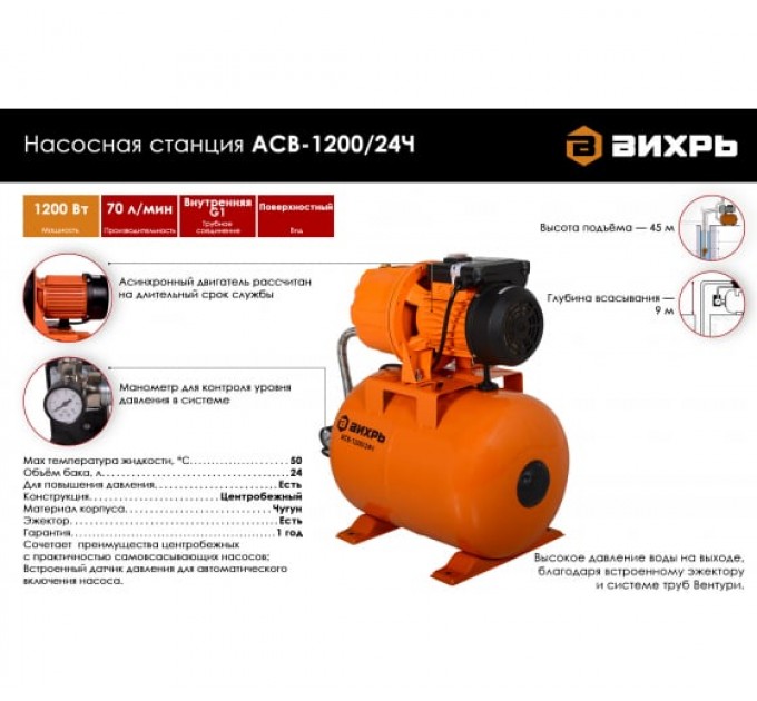 Насосная станция Вихрь АСВ-1200/24Ч 68/1/9