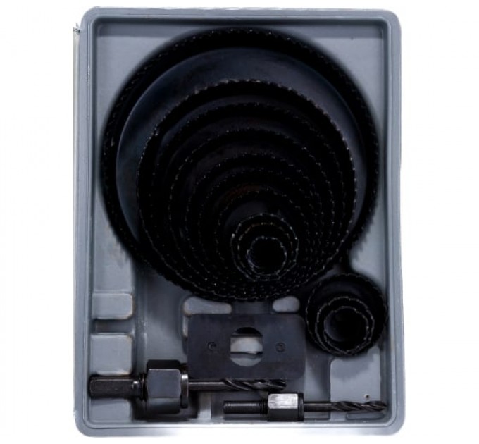 Набор коронок по дереву (16 предметов; 13 шт 19-127 мм; 2 адаптера; фиксатор) 