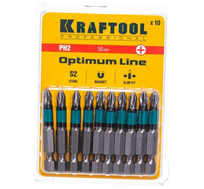 Бита PH-2 50 мм KRAFTOOL Optimum Line, 26122-2-50-10
