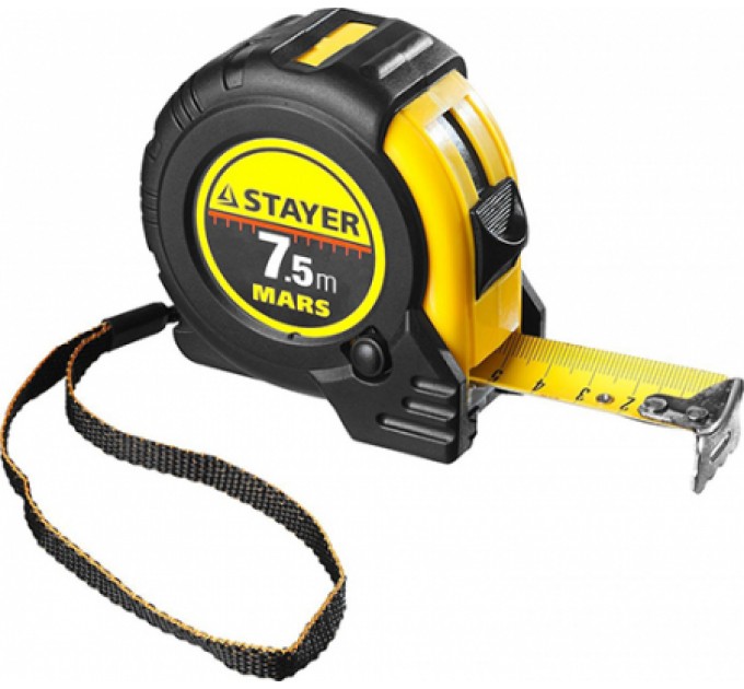 Рулетка 7,5 м*25мм STAYER MASTER в ударостойком обрезиненном корпусе 34025-07_z01
