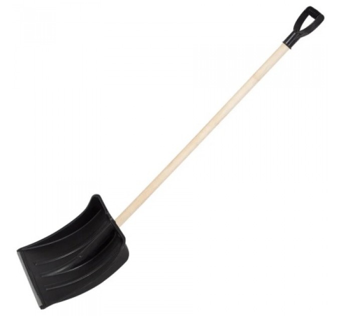 Лопата снеговая пластиковая СНЕЖОК №2 415*360 с дерев. черенком, оранж.V-ручка